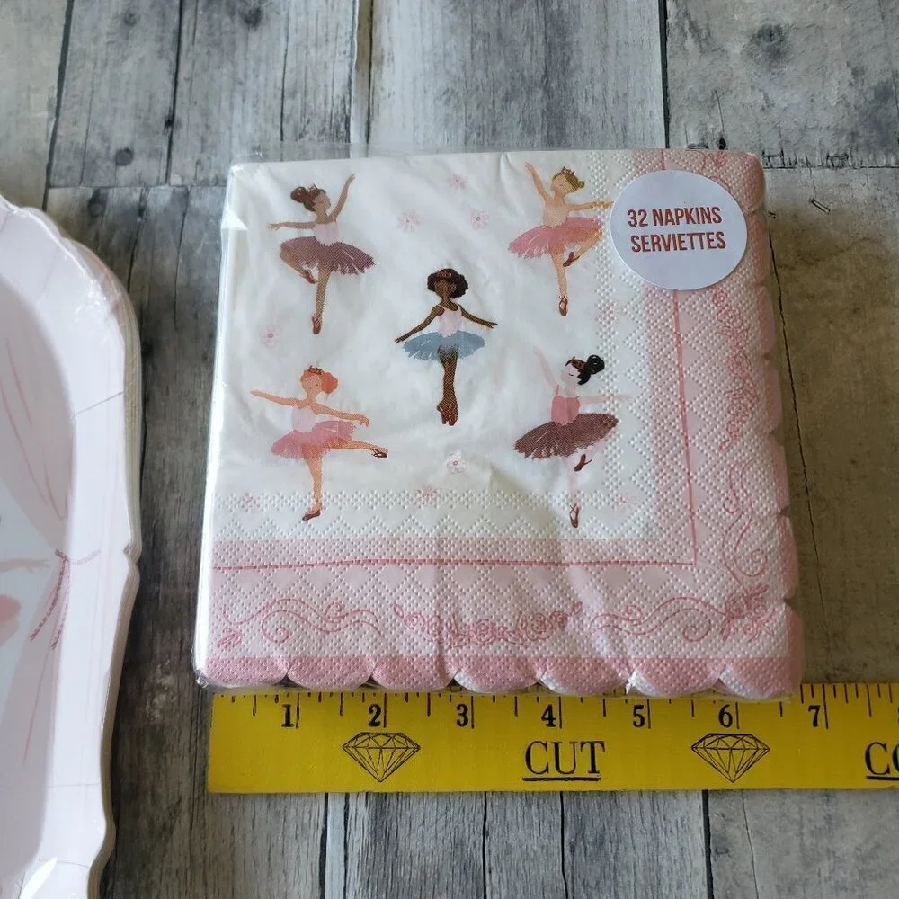 NWT Meri Meri Ballerinas on Stage Shaped Paper Plates (16) + Paper Napkins (32)